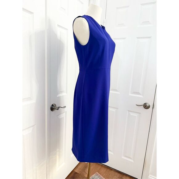 Theory Miyani Admiral Crepe Classic V-Neck Sleeveless Sheath Dress Purple Blue 2 - Picture 2 of 5